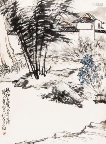 陈子奋 （1898-1976） 风和日丽 设色纸本镜框