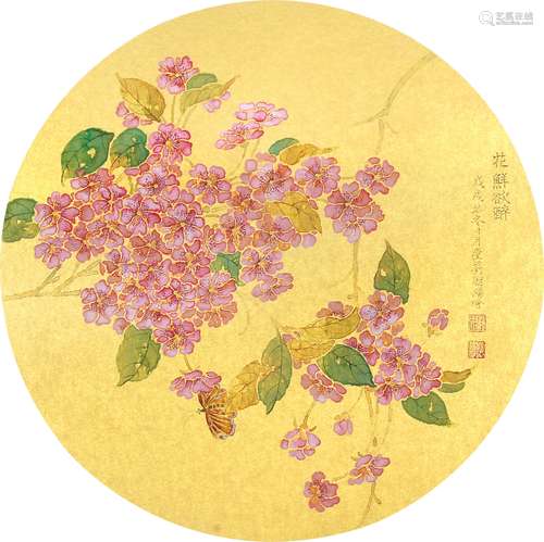 刘朝阳 （b.1975） 花鲜欲醉 设色泥金团扇