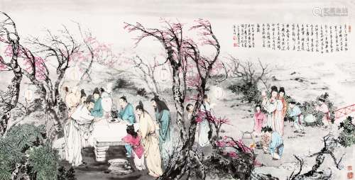 郑少群 （b.1940） 春夜宴桃李园 设色纸本未裱