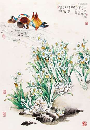 郑大干 （b.1953） 绵情忆水暖 设色纸本托片