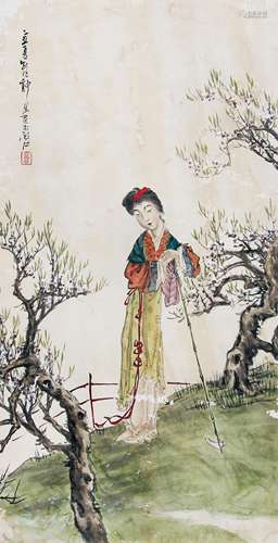 郭梁 （1894-1936） 仕女 设色纸本立轴