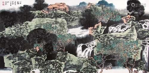 满维起 （b.1954） 山村雨后 设色纸本镜片