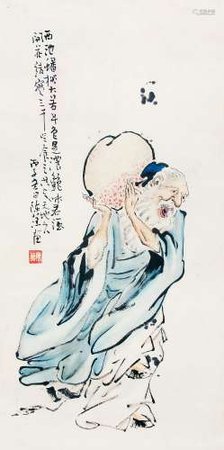 陈薰 （1912-1958） 献寿图 设色纸本镜框