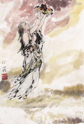 孙仁英 （b.1933） 女娲补天 设色纸本镜框