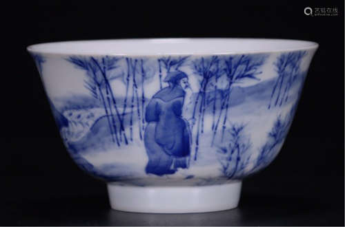 A CHINESE PORCELAIN BLUE AND WHITE FIGURE MOUNTAIN WATER BOWL