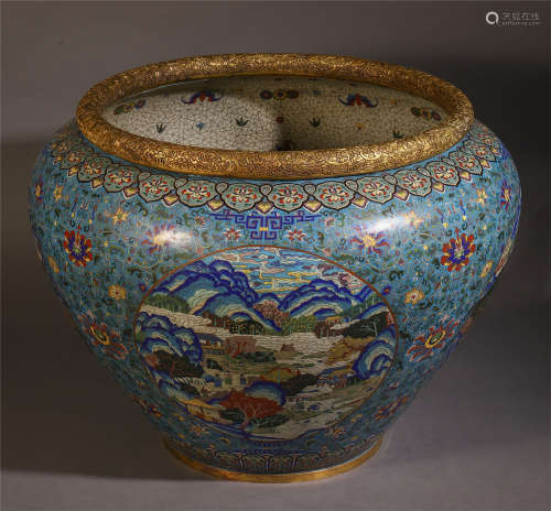 A CHINESE CLOISONNE GILT MOOUTAIN LOTUS WATER JAR