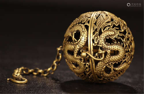 A CHINESE SILVER DRAGON INCENSE CAGE BALL