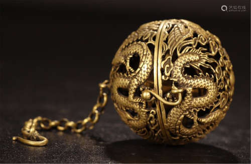 A CHINESE SILVER DRAGON INCENSE CAGE BALL