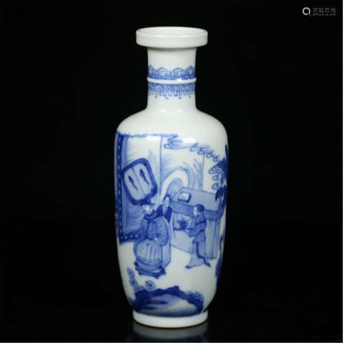 A CHINESE PORCELAIN BLUE AND WHITE FIGURE AND STORY VASE