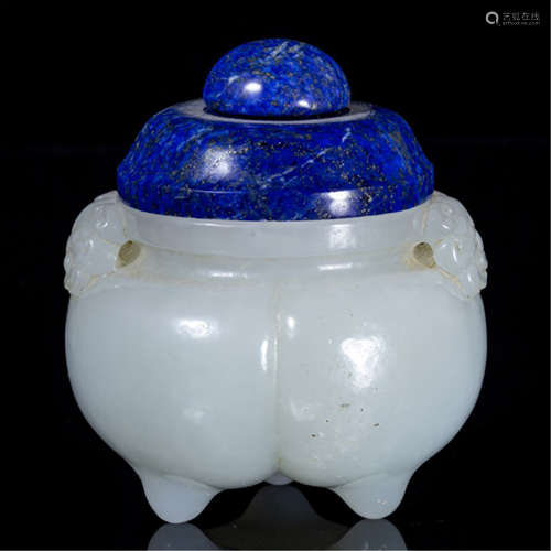 A CHINESE HETIAN JADE BLUE LIDDER POT