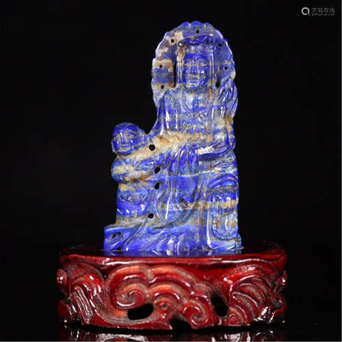 CHINESE LAPIS STANDING GUANYIN WITH BOYS TABLE ITEM