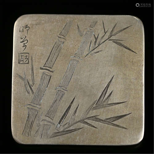 A CHINESE BRONZE POEM INK BAMBOO LIDDER BOX