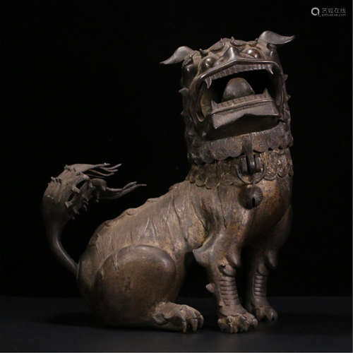 A CHINESE BRONZE LION CENSER