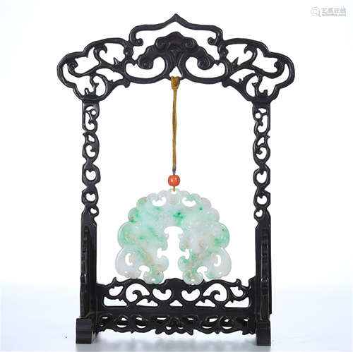 A CHINESE JADEITE PLAQUE WITH ROSEWOOD FRAME