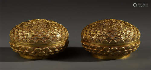 A PAIR OF PURE GOLD PHOENIX BOXES