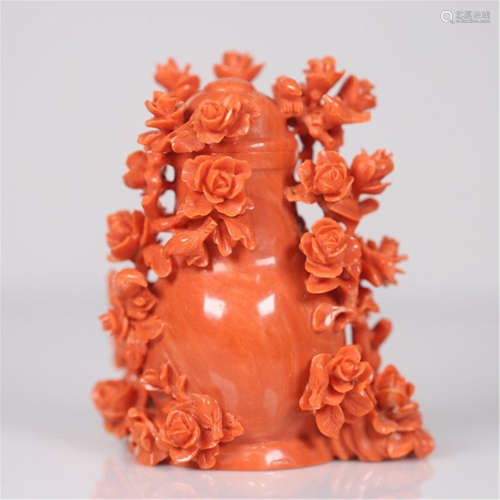 A CHINESE CORAL FLOWER VASE