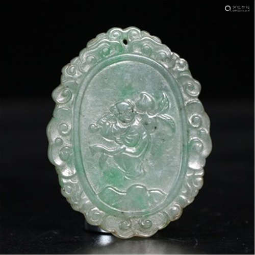 A CHINESE ANCIENT JADEITE BOY PLAQUE