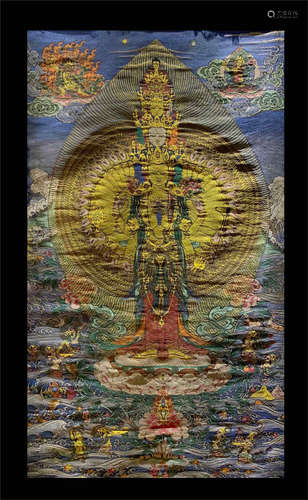 TIBETAN EMBROIDERY THANGKA OF THOUSAND HANDS GUANYIN