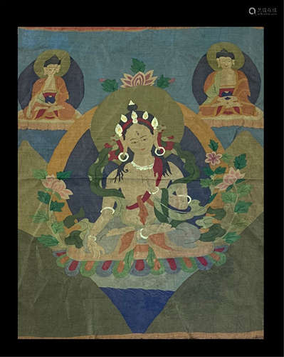 TIBETAN ANCIENT KESI THANGKA OF SEATED BUDDHA