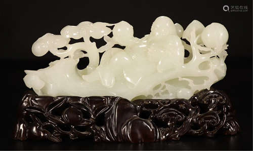 A CHINESE HETIAN WHITE JADE MAITREYA BUDDHA WITH BASE TABLE ITEM