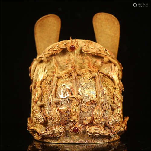 A CHINESE COURT GILT SILVER NINE DRAGON HAT