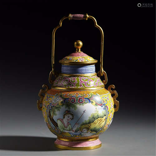 A CHINESE CLOISONNE LONG HANDLE LIDDER CENSER