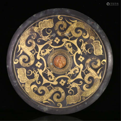 A CHINESE BRONZE GILT GOLD AND SILVER MIRROR