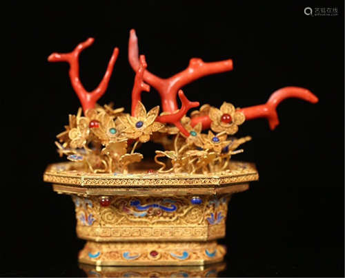 A CHINESE GILT SILVER FLOWER BASIN