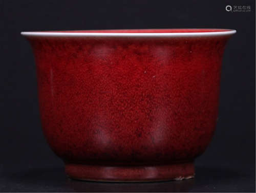 A CHINESE PORCELAIN RED UNDER GLAZE WATER POT