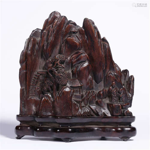 A CHINESE AGALWOOD MOUNTAIN MEN TABLE ITEM