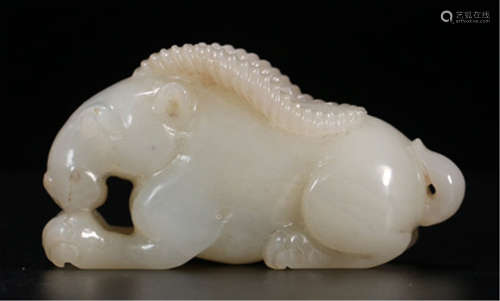 A CHINESE HETIAN JADE SHEEP TABLE ITEM