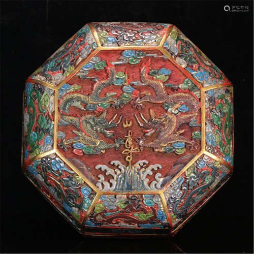 A CHINESE LACQUER CINNABAR DERAGON LIDDER BOX