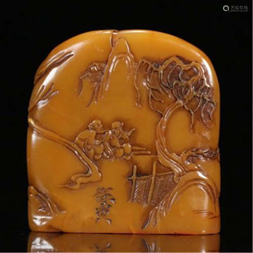 A CHINESE SOAP STONE TIANHUANG FIGURE AND STORY SEAL