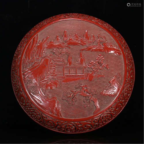 A CHINESE LACQUER CINNABAR FIGURE AND STORY LIDDER BOX