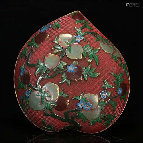 A CHINESE LACQUER CINNABAR PEACH LIDDER BOX