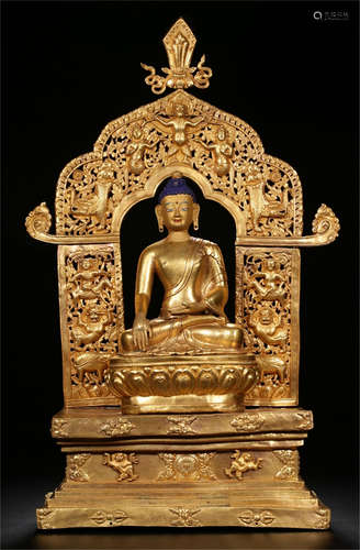 A CHINESE GILT BRINZE BUDDHA WITH BACK LIGHT TABLE ITEM