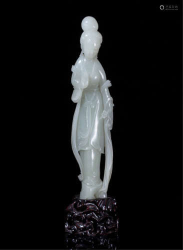 A CHINESE HETIAN WHITE JADE WOMAN VASE