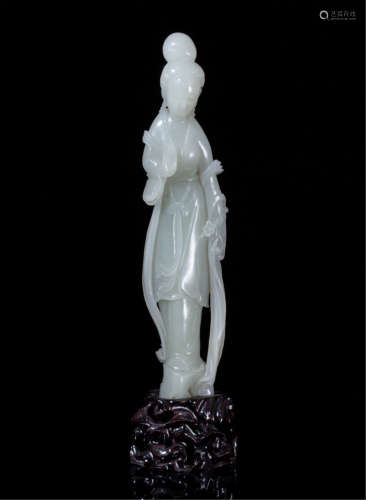 A CHINESE HETIAN WHITE JADE WOMAN VASE