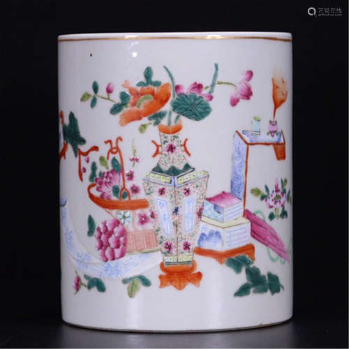 CHINESE PORCELAIN FAMILLE  FLOWER VIEWS BRUSH POT