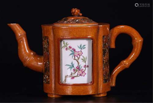 CHINESE  BAMBOO SQUARE TEA POT