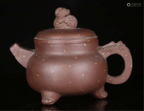 CHINESE YIXING CLAY SQUARE BEAST TEA POT