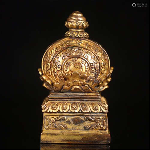 CHINESE TIBETAN GILT BRONZE OFFICIAL SEAL