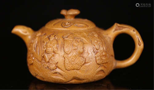 CHINESE  YIXING ZISHA CLAY EIGHT IMMORTAL TEA POT