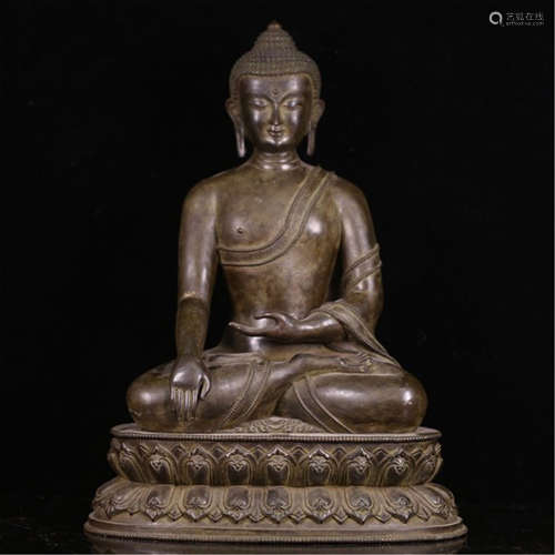 CHINESE  BRONZE BUDDHA  SEATED ON LOTUS STAND