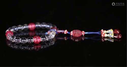 CHINESE ROCK CRYSTAL WALNUT CRAVED BEAD BUDDHIST BRACELET