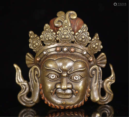 TIBETAN YELLOW JAMBHALA BRONZE BUDDHA HEAD