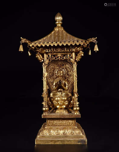 CHINESE GILT BRONZE SEATED GUANYIN NICHE