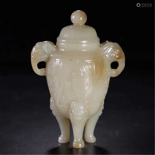 A CHINESE HETIAN JADE DOUBLE ELEPHANTS EARS VASE