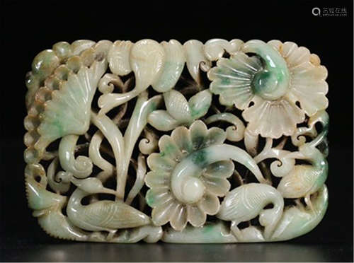 A CHINESE ANCIENT CRANE LOTUS JADEITE