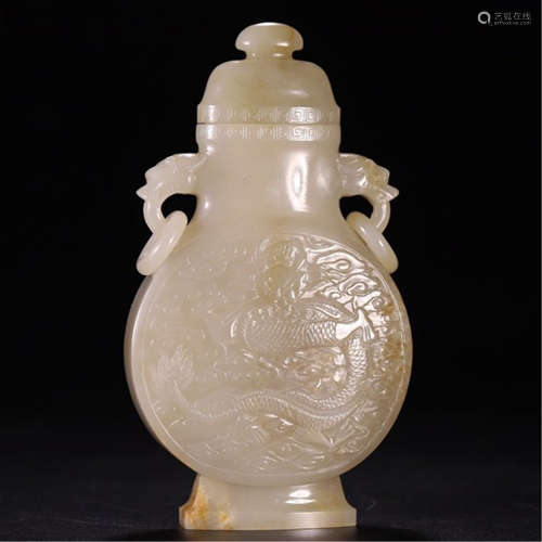 A CHINESE HETIAN JADE DRAGON WITH LIDDER VASE